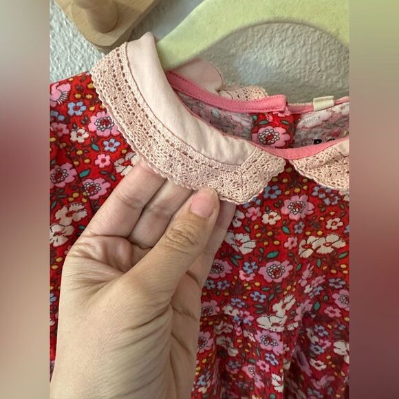 Mini Boden Lace Collar Jersey Dress Brilliant Red Festive Flower 4-5Y - Picture 3 of 7